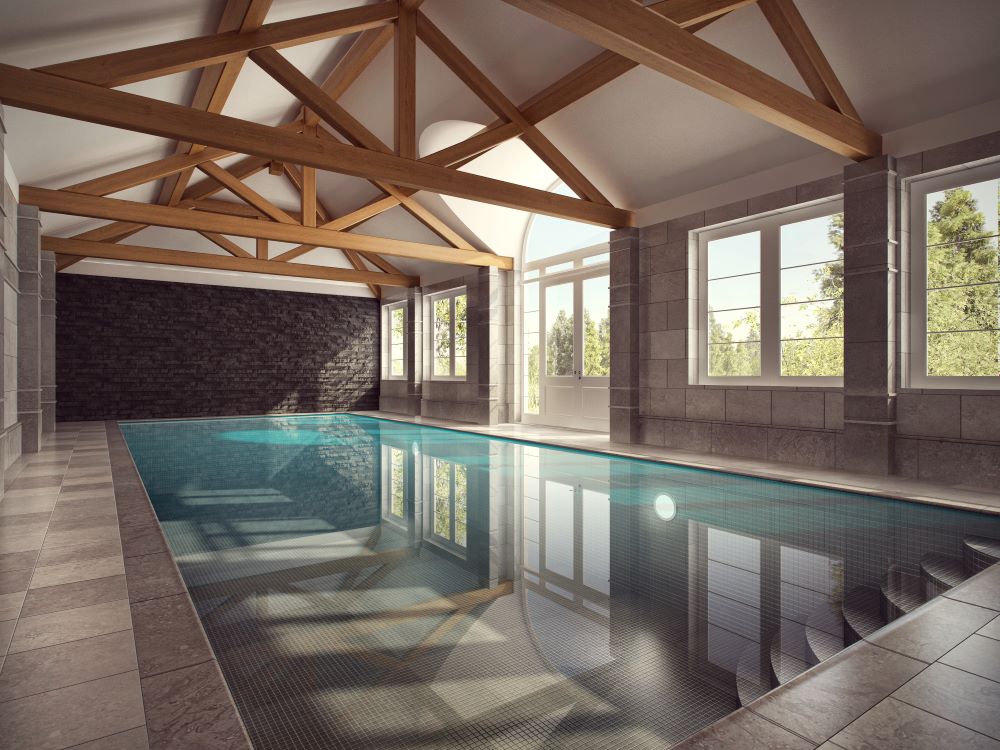 pool & wooden beams above